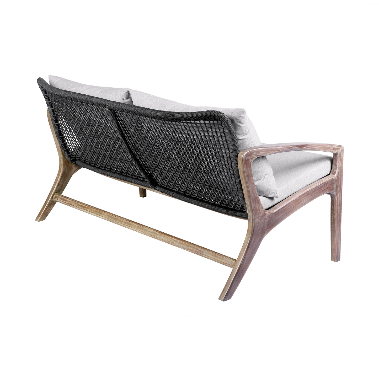 Brighton 4 Piece Outdoor Patio Seating Set in Light Eucalyptus Wood with Charocal Rope and White Cushions By Armen Living | Outdoor Sofas, Loveseats & Sectionals | Modishstore - 5