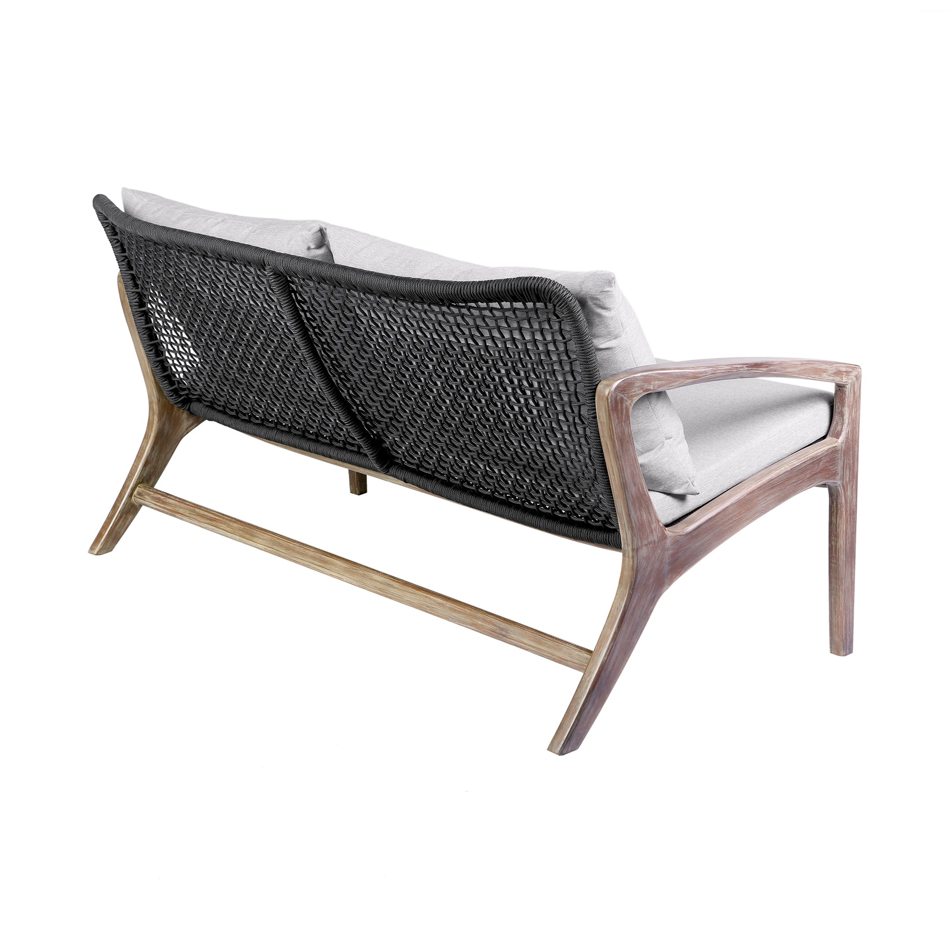 Brighton 4 Piece Outdoor Patio Seating Set in Light Eucalyptus Wood with Charocal Rope and White Cushions By Armen Living | Outdoor Sofas, Loveseats & Sectionals | Modishstore - 5