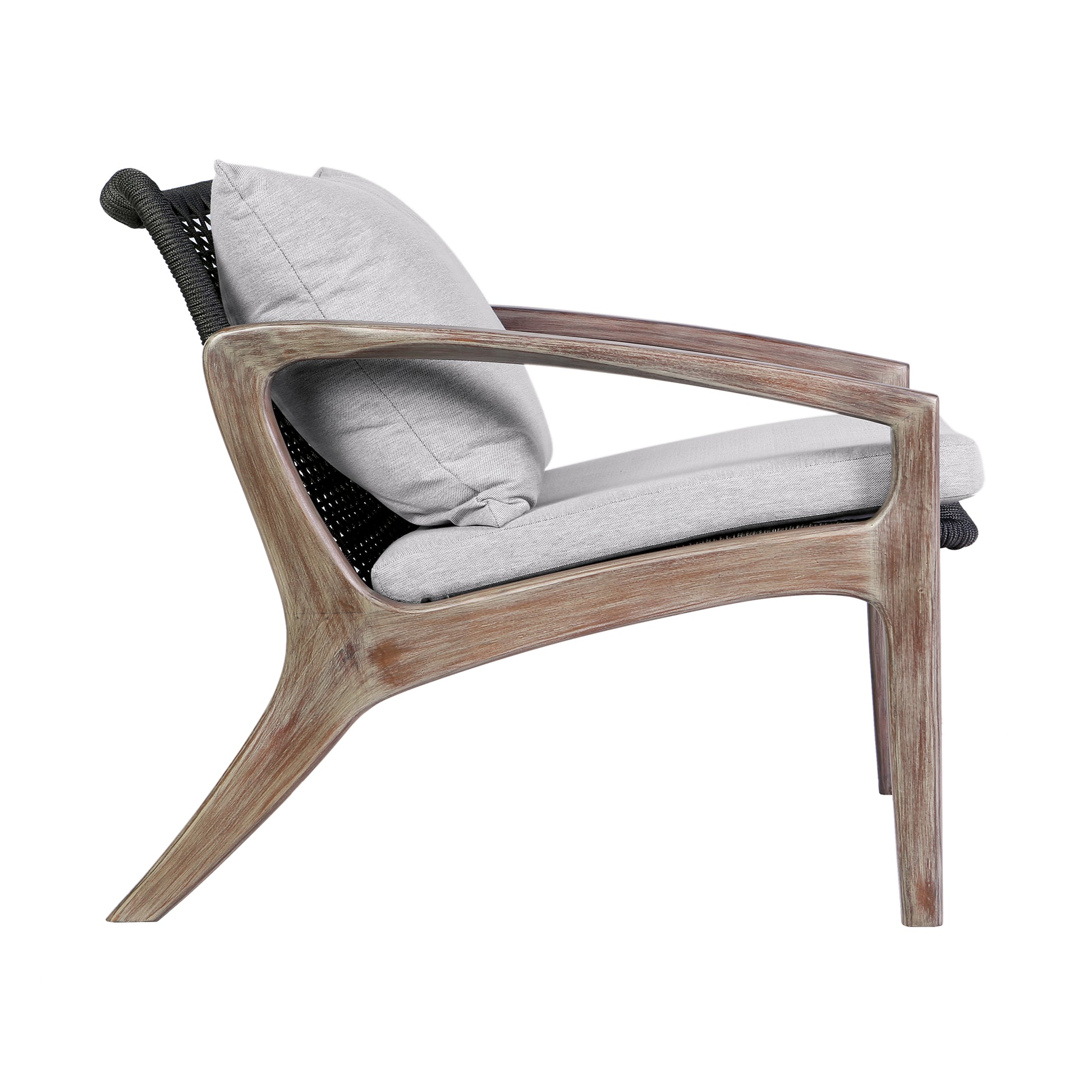 Brighton 4 Piece Outdoor Patio Seating Set in Light Eucalyptus Wood with Charocal Rope and White Cushions By Armen Living | Outdoor Sofas, Loveseats & Sectionals | Modishstore - 7