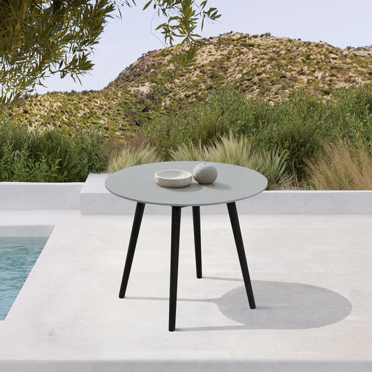 Sydney Outdoor Patio Round 36" Dining Table in Black Eucalyptus and Grey Stone By Armen Living | Outdoor Tables | Modishstore