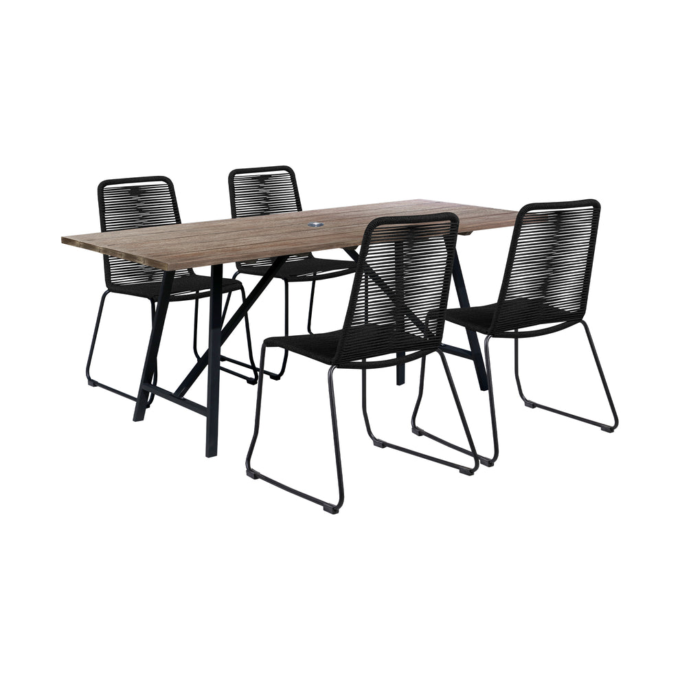 Koala and Shasta 5 Piece Outdoor Patio Dining Set in Light Eucalyptus Wood and Black Rope By Armen Living | Outdoor Dining Sets | Modishstore - 2