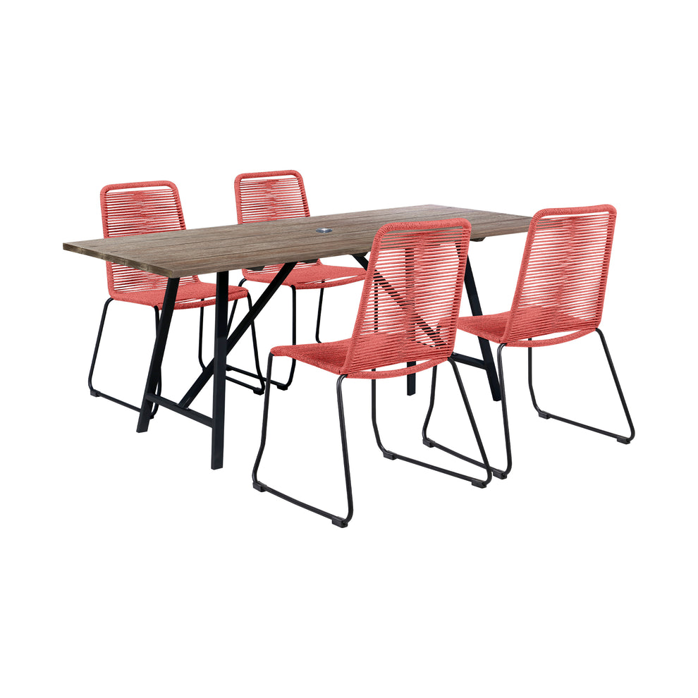 Koala and Shasta 5 Piece Outdoor Patio Dining Set in Light Eucalyptus Wood and Black Rope By Armen Living | Outdoor Dining Sets | Modishstore - 12