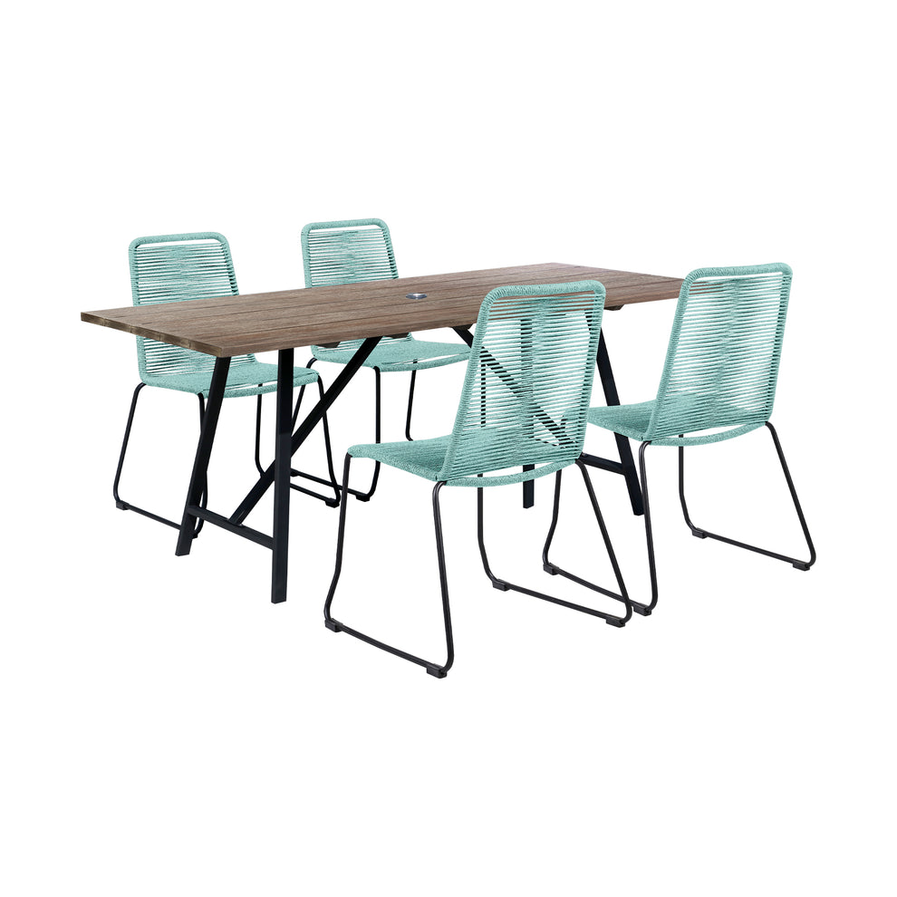 Koala and Shasta 5 Piece Outdoor Patio Dining Set in Light Eucalyptus Wood and Black Rope By Armen Living | Outdoor Dining Sets | Modishstore - 22