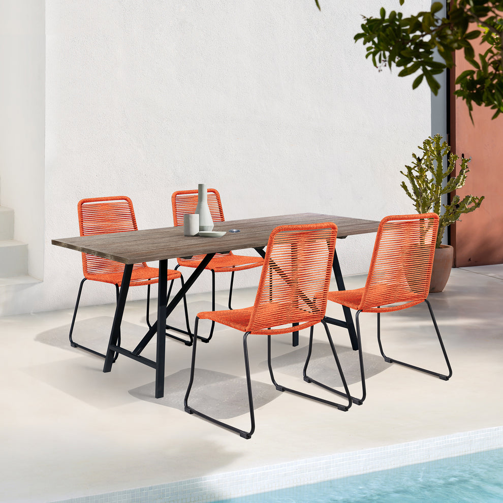 Koala and Shasta 5 Piece Outdoor Patio Dining Set in Light Eucalyptus Wood and Black Rope By Armen Living | Outdoor Dining Sets | Modishstore - 31