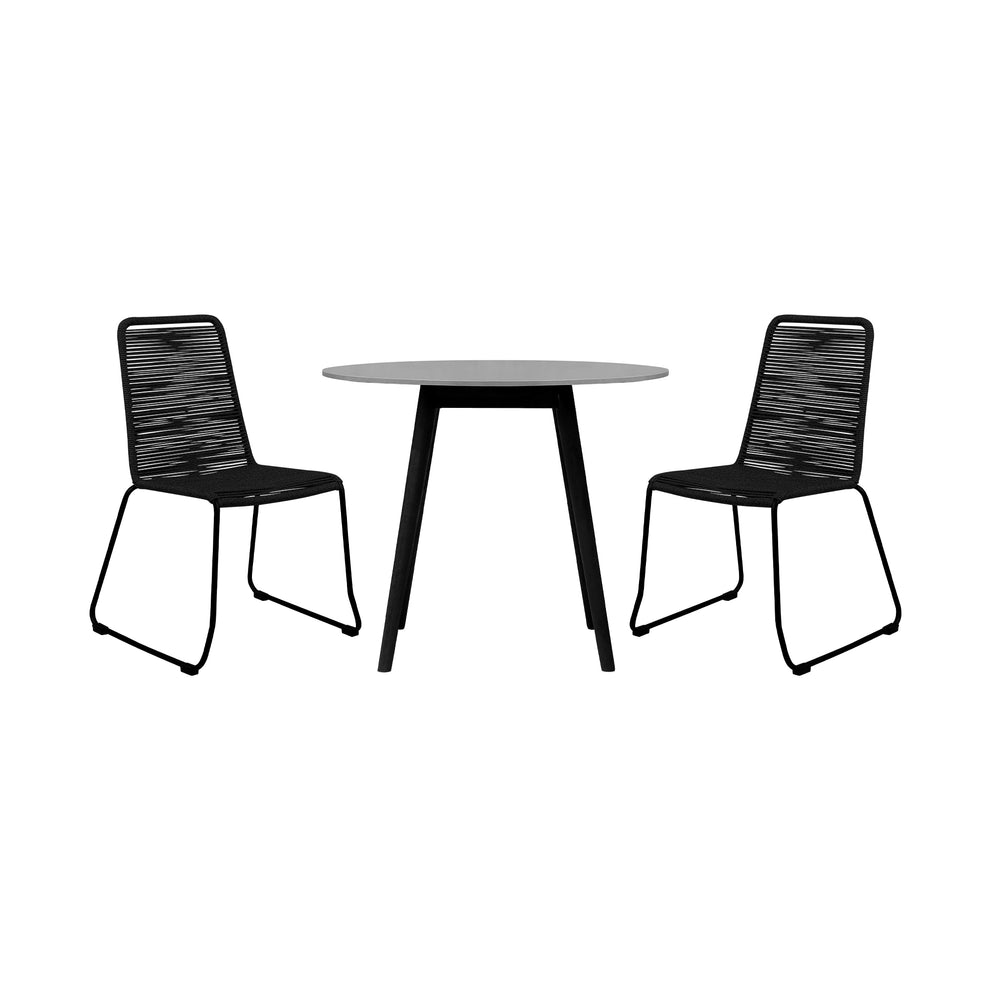 Sydney and Shasta 3 Piece Outdoor Patio 36" Dining Set in Black Eucalyptus Wood and Black Rope By Armen Living | Outdoor Dining Sets | Modishstore - 2