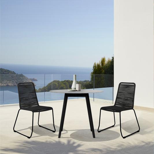 Sydney and Shasta 3 Piece Outdoor Patio 36" Dining Set in Black Eucalyptus Wood and Black Rope By Armen Living | Outdoor Dining Sets | Modishstore