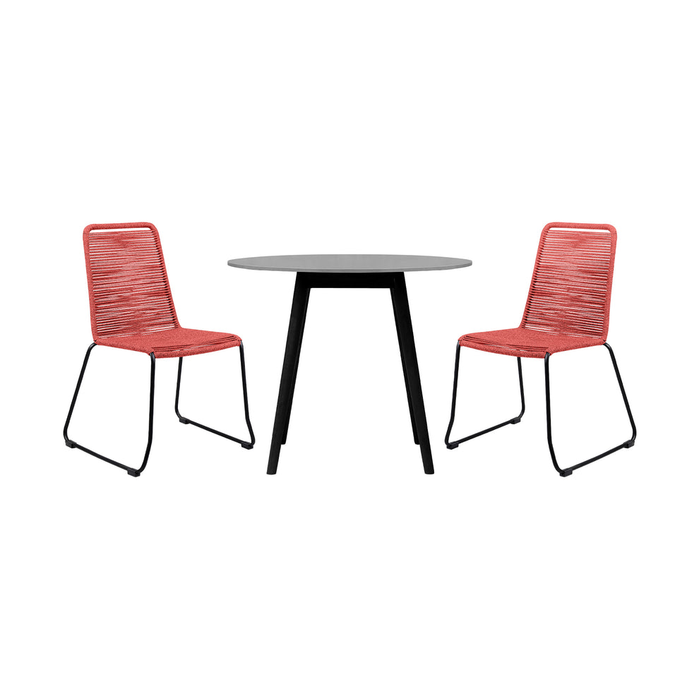 Sydney and Shasta 3 Piece Outdoor Patio 36" Dining Set in Black Eucalyptus Wood and Black Rope By Armen Living | Outdoor Dining Sets | Modishstore - 12
