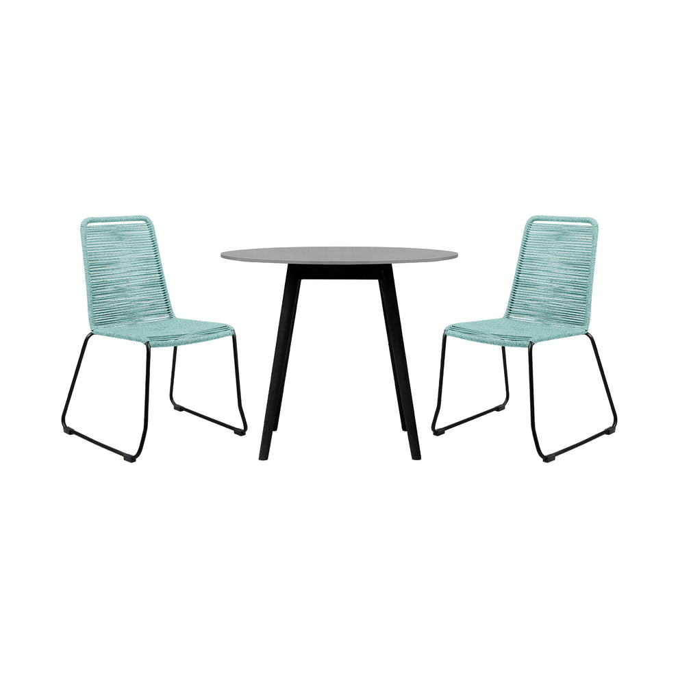 Sydney and Shasta 3 Piece Outdoor Patio 36" Dining Set in Black Eucalyptus Wood and Black Rope By Armen Living | Outdoor Dining Sets | Modishstore - 22