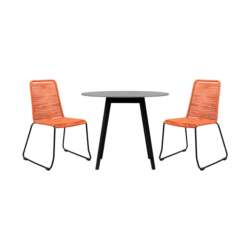 Sydney and Shasta 3 Piece Outdoor Patio 36" Dining Set in Black Eucalyptus Wood and Black Rope By Armen Living | Outdoor Dining Sets | Modishstore - 32