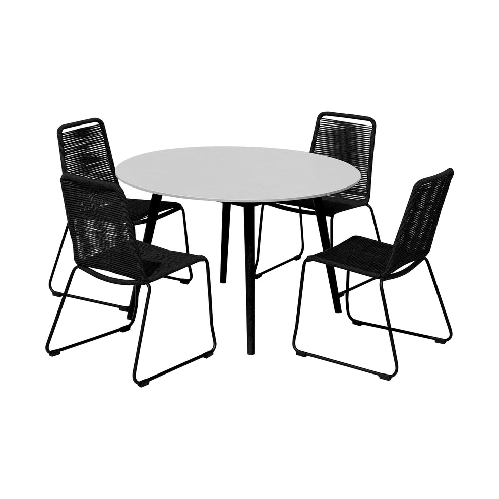 Sydney and Shasta 5 Piece Patio Outdoor Dining Set in Black Rope with Black Eucalyptus Wood By Armen Living | Outdoor Dining Sets | Modishstore - 2