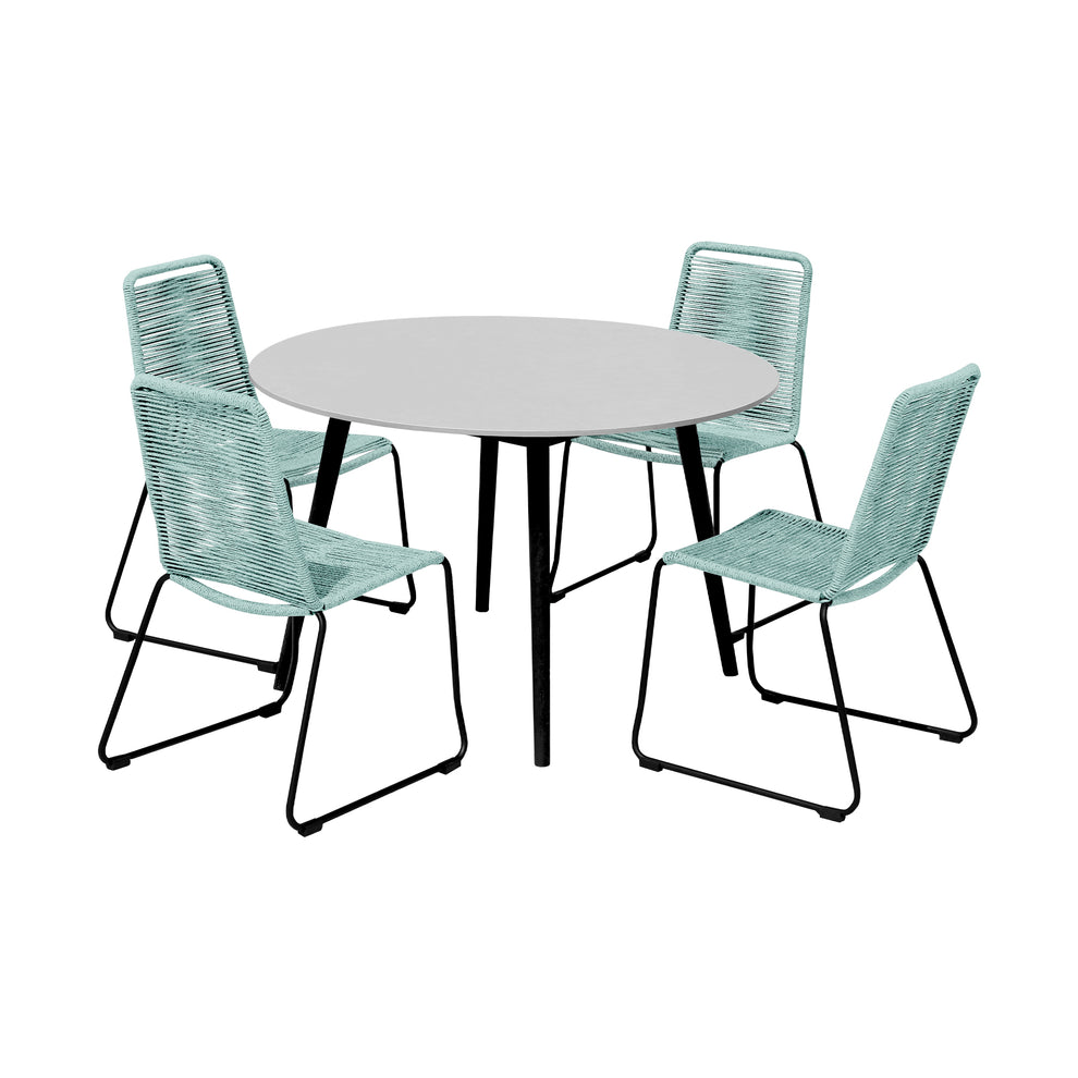 Sydney and Shasta 5 Piece Patio Outdoor Dining Set in Black Rope with Black Eucalyptus Wood By Armen Living | Outdoor Dining Sets | Modishstore - 22