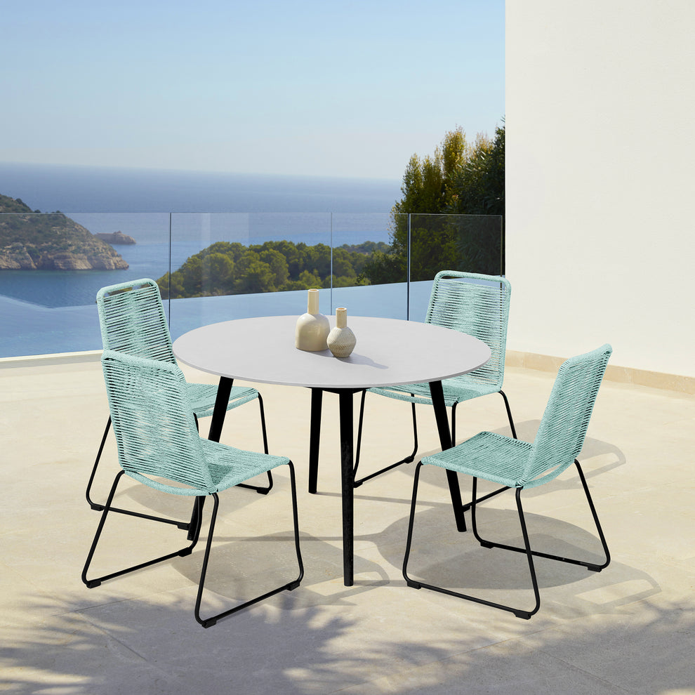 Sydney and Shasta 5 Piece Patio Outdoor Dining Set in Black Rope with Black Eucalyptus Wood By Armen Living | Outdoor Dining Sets | Modishstore - 21