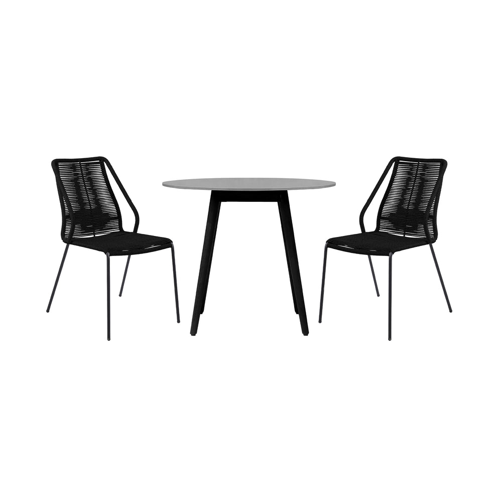 Sydney and Clip 3 Piece Outdoor Patio 36" Dining Set in Black Eucalyptus Wood and Black Rope By Armen Living | Outdoor Dining Sets | Modishstore - 2