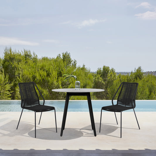 Sydney and Clip 3 Piece Outdoor Patio 36" Dining Set in Black Eucalyptus Wood and Black Rope By Armen Living | Outdoor Dining Sets | Modishstore