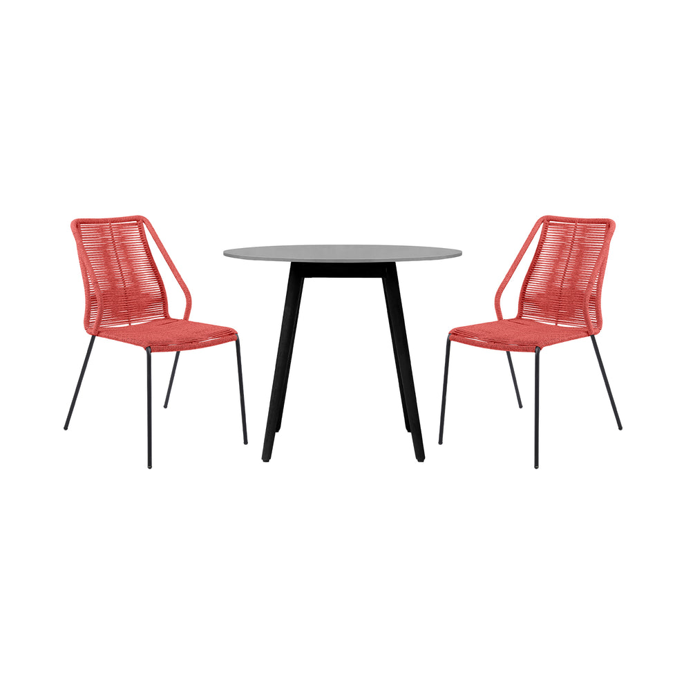 Sydney and Clip 3 Piece Outdoor Patio 36" Dining Set in Black Eucalyptus Wood and Black Rope By Armen Living | Outdoor Dining Sets | Modishstore - 22