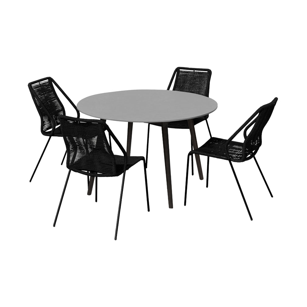 Sydney and Clip Outdoor Patio 5 Piece Dining Set in Black Rope with Black Eucalyptus Wood By Armen Living | Outdoor Dining Sets | Modishstore - 2