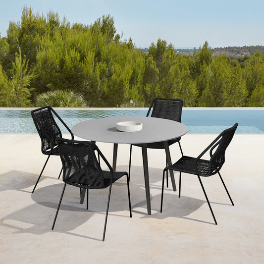 Sydney and Clip Outdoor Patio 5 Piece Dining Set in Black Rope with Black Eucalyptus Wood By Armen Living | Outdoor Dining Sets | Modishstore