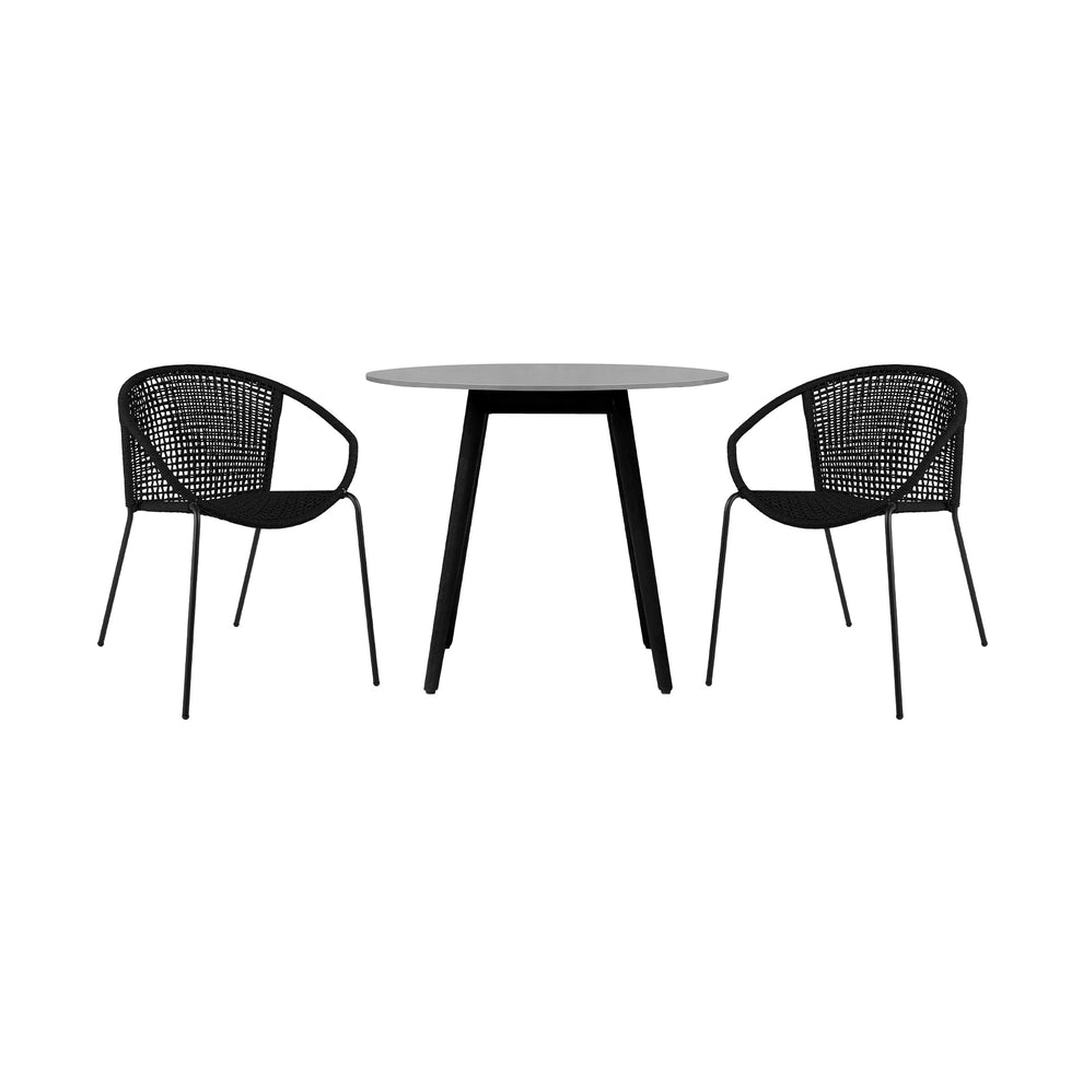 Sydney and Snack 3 Piece Outdoor Patio 36" Dining Set in Black Eucalyptus Wood and Black Rope By Armen Living | Outdoor Dining Sets | Modishstore - 2
