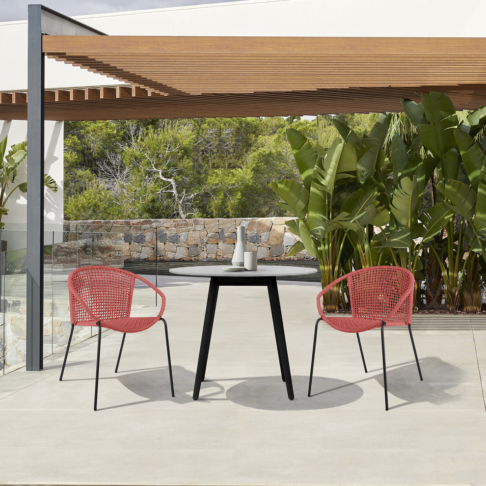 Sydney and Snack 3 Piece Outdoor Patio 36" Dining Set in Black Eucalyptus Wood and Black Rope By Armen Living | Outdoor Dining Sets | Modishstore - 21