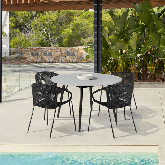 Sydney and Snack 5 Piece Outdoor Patio Dining Set in Black Rope with Black Eucalyptus Wood By Armen Living | Outdoor Dining Sets | Modishstore