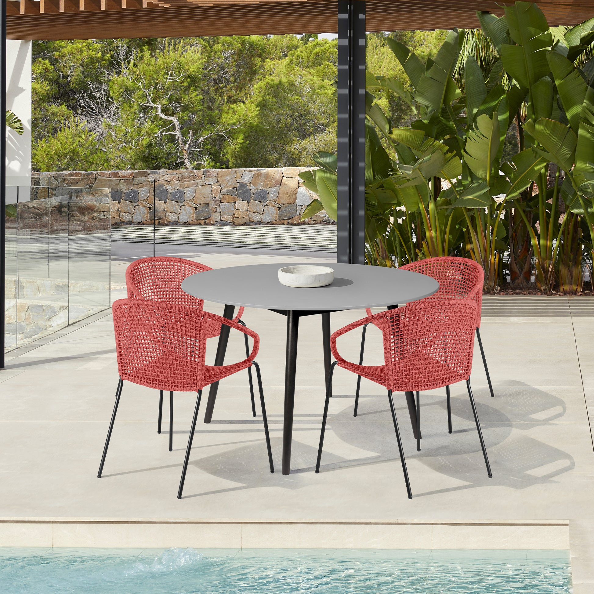 Sydney and Snack 5 Piece Outdoor Patio Dining Set in Black Rope with Black Eucalyptus Wood By Armen Living | Outdoor Dining Sets | Modishstore - 21
