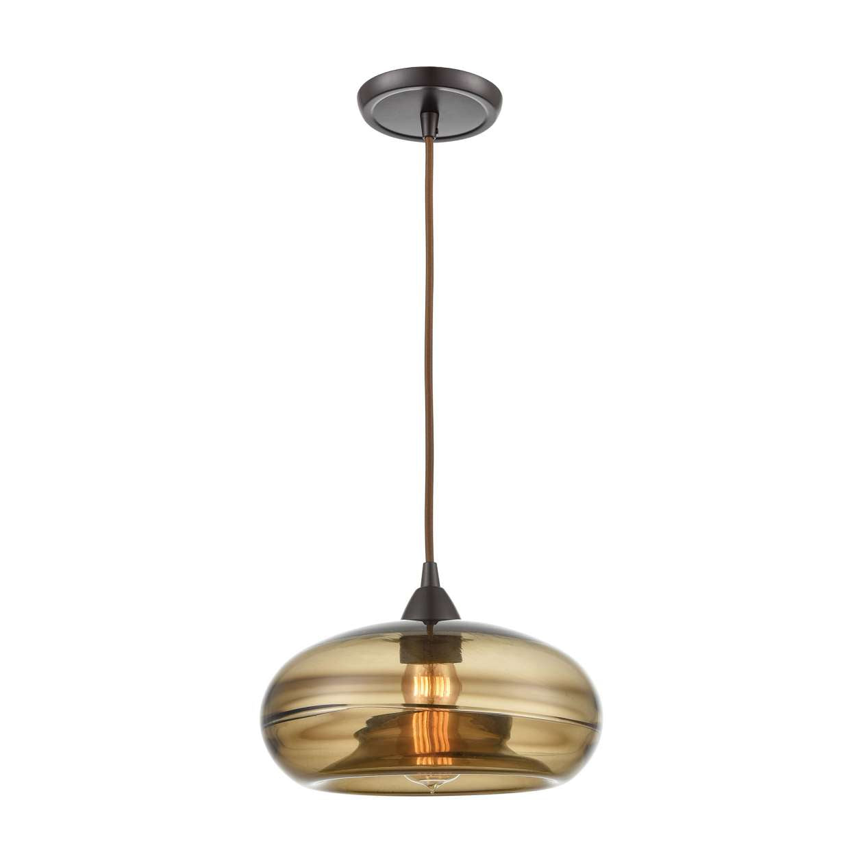 Hazelton 1-Light Mini Pendant in Oil Rubbed Bronze with Earth Brown Fused Glass ELK Lighting | Pendant Lamp | Modishstore