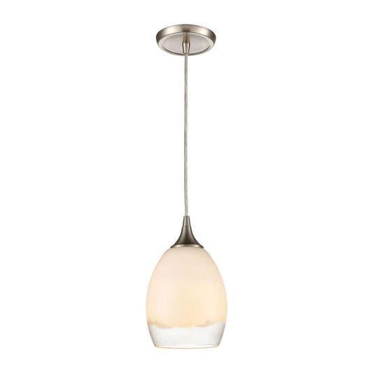 Cirrus 1-Light Mini Pendant in Satin Nickel with Opal White and Clear Glass ELK Lighting | Pendant Lamp | Modishstore