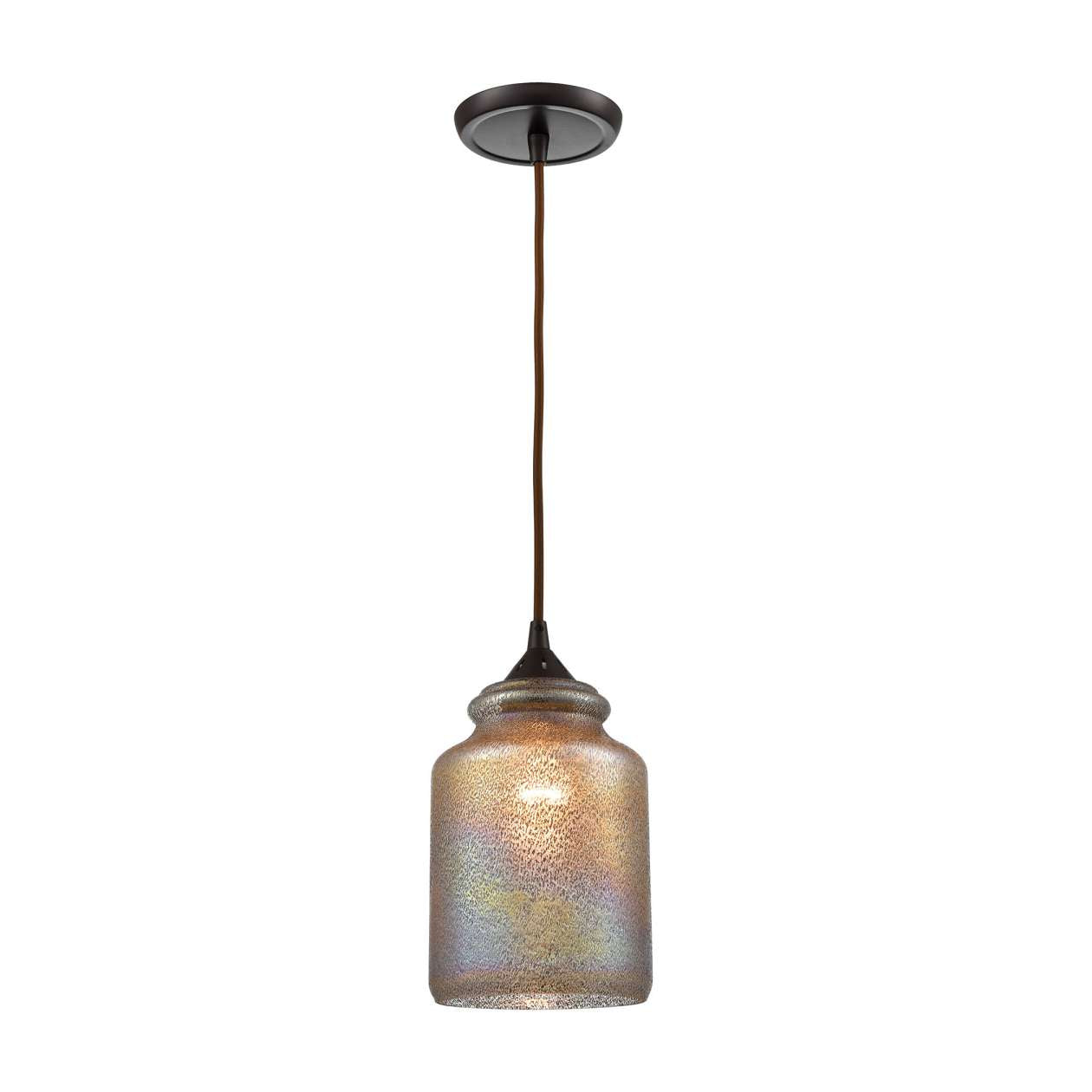Illuminessence 1-Light Mini Pendant in Oil Rubbed Bronze with Textured Gray Dichroic Glass | Pendant Lamps | Modishstore