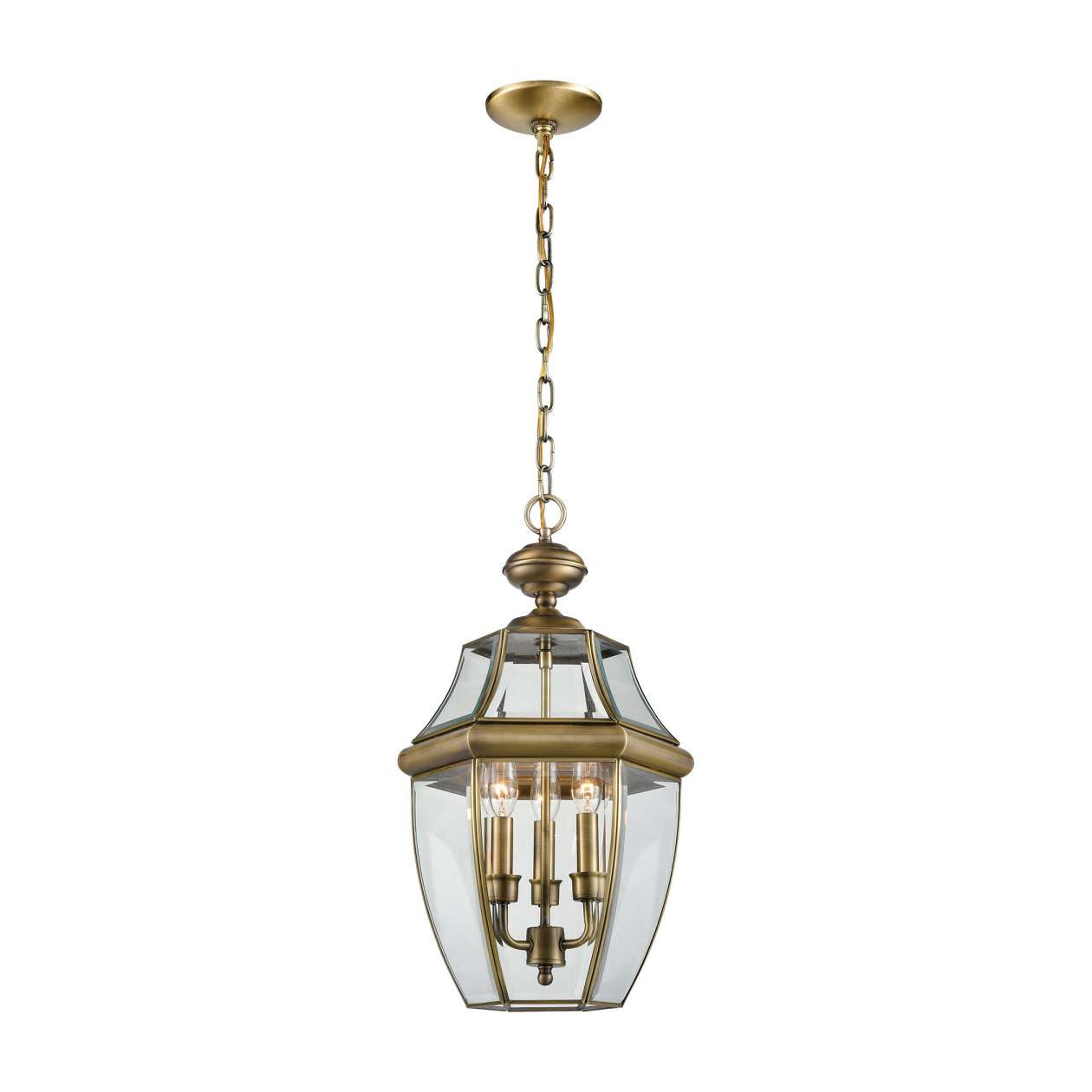 Ashford 3-Light Hanging Lantern in Antique Brass - Large | Pendant Lamps | Modishstore