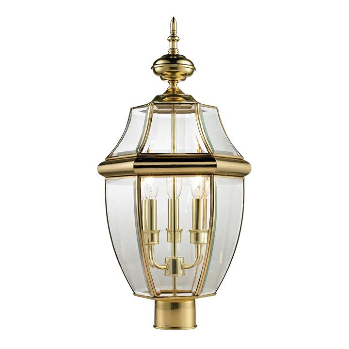 Ashford 3-Light Post Mount Lantern in Antique Brass - Large | Outdoor Lights | Modishstore