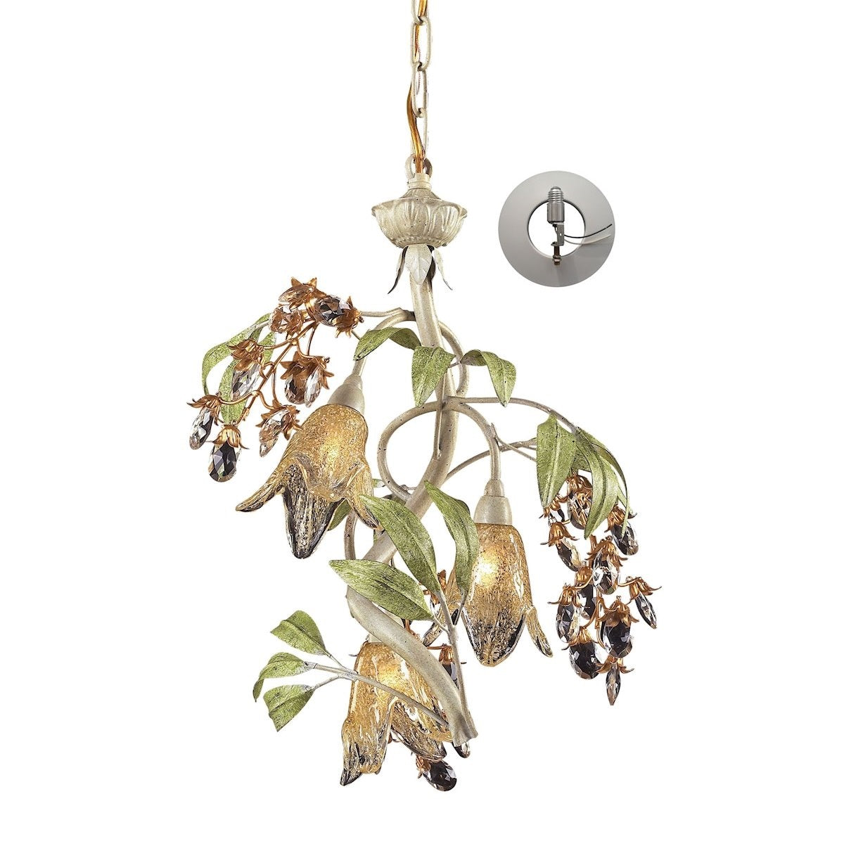 Huarco 3-Light Chandelier in Seashell and Sage Green with Floral-shaped Glass - Includes Adapter Kit ELK Lighting | Chandeliers | Modishstore