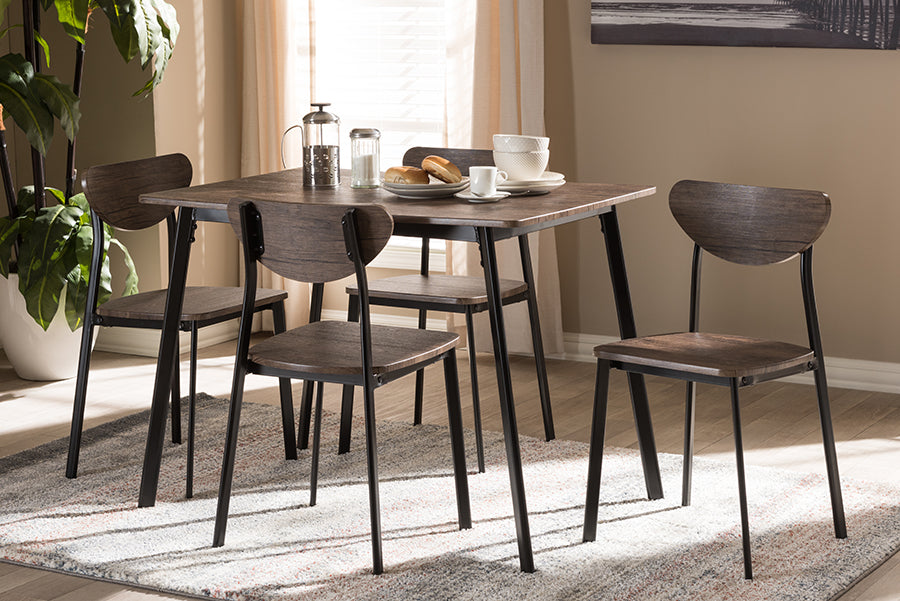 Baxton Studio Ornette Mid-Century Modern Matte Black Frame 5-Piece Dining Set | Modishstore | Dining Sets