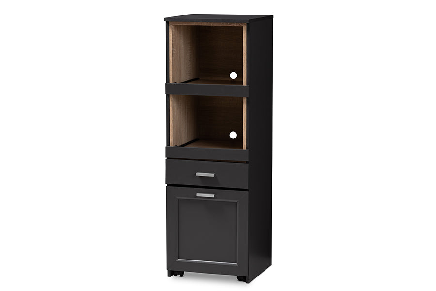 baxton studio fabian modern and contemporary dark grey and oak brown finished kitchen cabinet with roll out compartment | Modish Furniture Store-2
