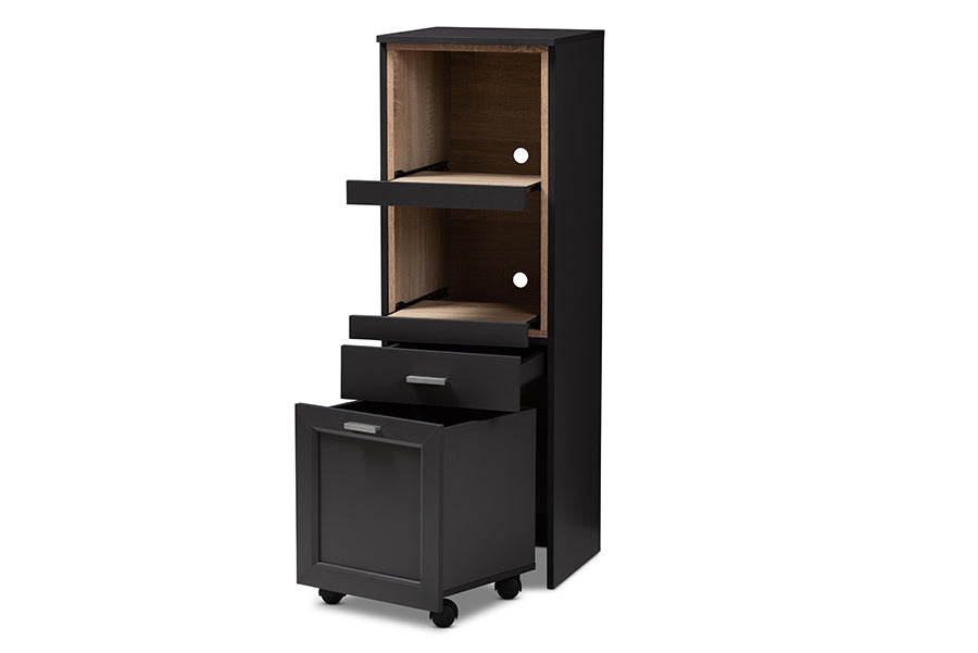 baxton studio fabian modern and contemporary dark grey and oak brown finished kitchen cabinet with roll out compartment | Modish Furniture Store-3