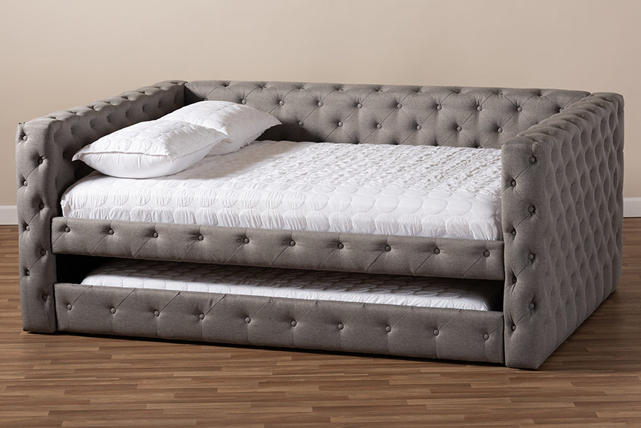 Baxton Studio Anabella Modern and Contemporary Grey Fabric Upholstered Queen Size Daybed with Trundle | Daybeds | Modishstore - 4