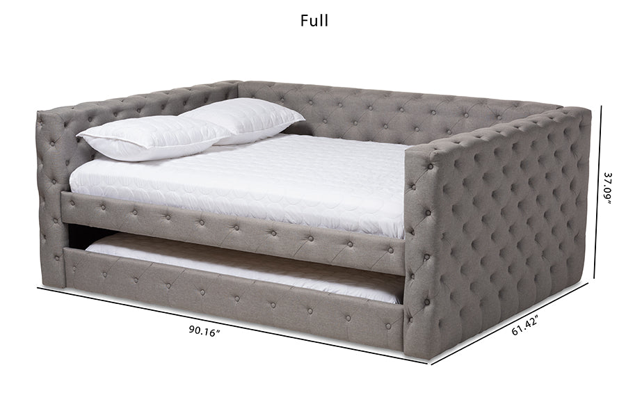 Baxton Studio Anabella Modern and Contemporary Grey Fabric Upholstered Queen Size Daybed with Trundle | Daybeds | Modishstore - 8