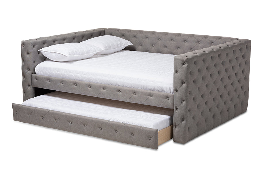 Baxton Studio Anabella Modern and Contemporary Grey Fabric Upholstered Queen Size Daybed with Trundle | Daybeds | Modishstore - 7