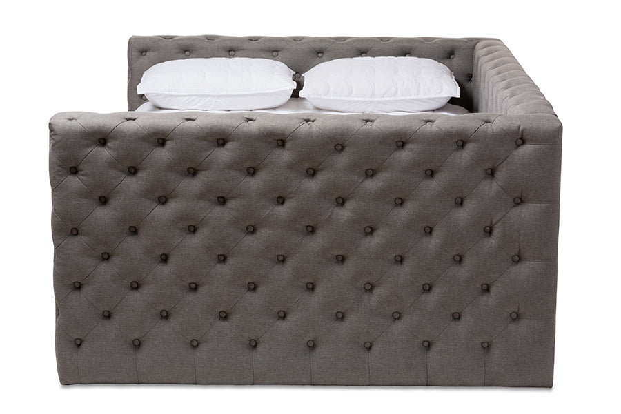 Baxton Studio Anabella Modern and Contemporary Grey Fabric Upholstered Queen Size Daybed with Trundle | Daybeds | Modishstore - 5