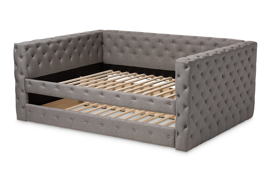 Baxton Studio Anabella Modern and Contemporary Grey Fabric Upholstered Queen Size Daybed with Trundle | Daybeds | Modishstore - 10