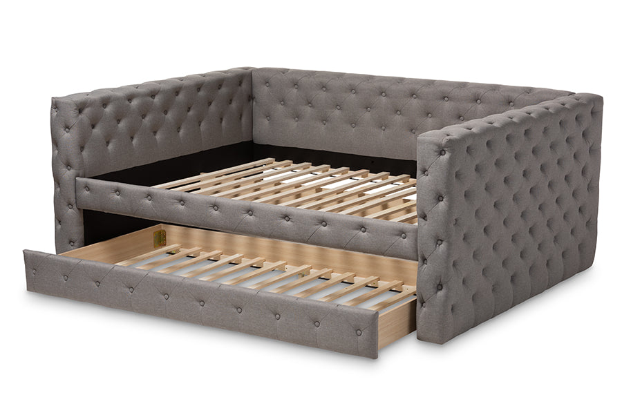 Baxton Studio Anabella Modern and Contemporary Grey Fabric Upholstered Queen Size Daybed with Trundle | Daybeds | Modishstore - 9