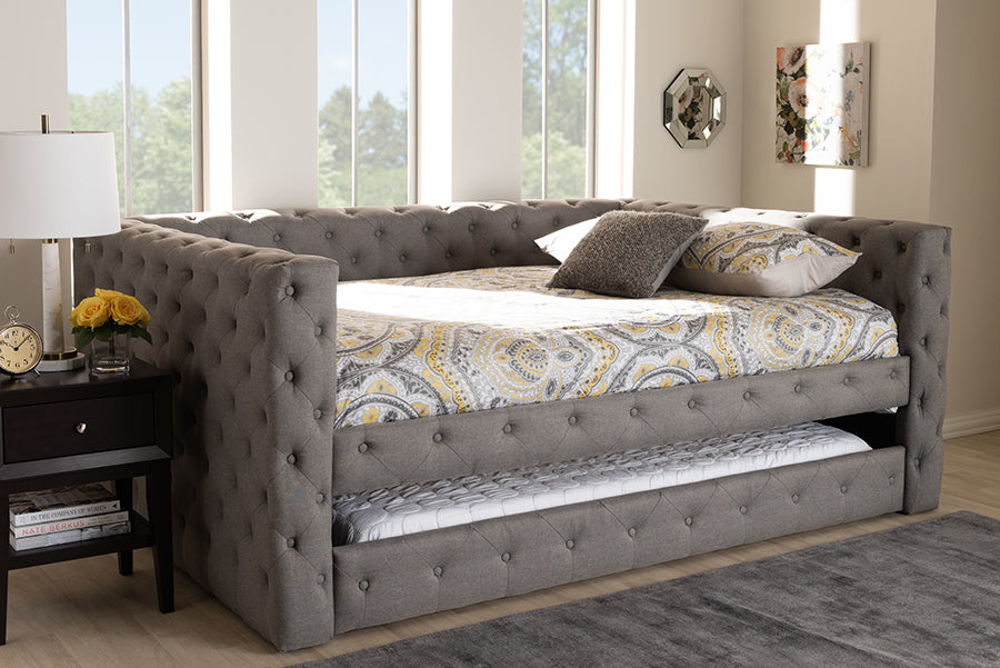 Baxton Studio Anabella Modern and Contemporary Grey Fabric Upholstered Queen Size Daybed with Trundle | Daybeds | Modishstore - 3