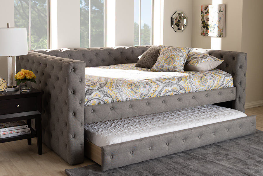 Baxton Studio Anabella Modern and Contemporary Grey Fabric Upholstered Queen Size Daybed with Trundle | Daybeds | Modishstore - 2