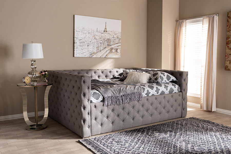 Baxton Studio Anabella Modern and Contemporary Grey Fabric Upholstered Queen Size Daybed | Daybeds | Modishstore - 2