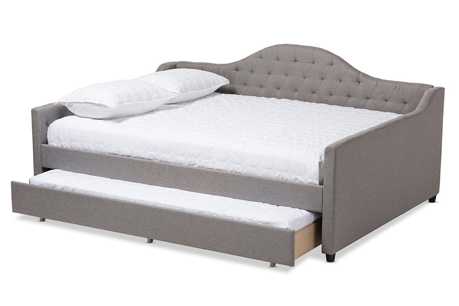 baxton studio eliza modern and contemporary grey fabric upholstered full size daybed with trundle | Modish Furniture Store-3
