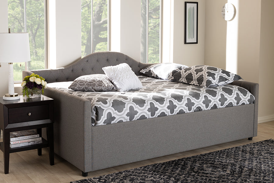 Baxton Studio Eliza Modern and Contemporary Grey Fabric Upholstered Queen Size Daybed | Modishstore | Daybeds
