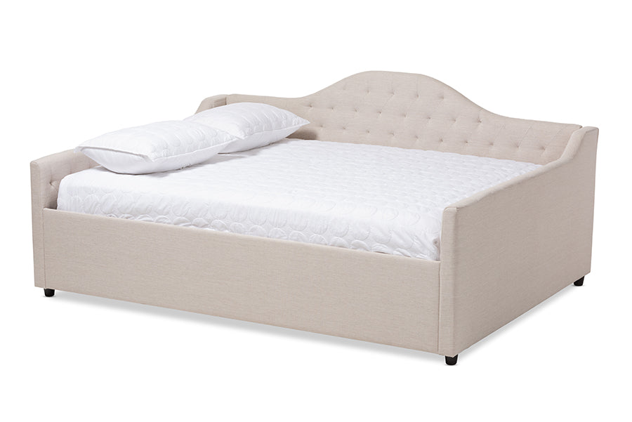 baxton studio eliza modern and contemporary light beige fabric upholstered full size daybed | Modish Furniture Store-2