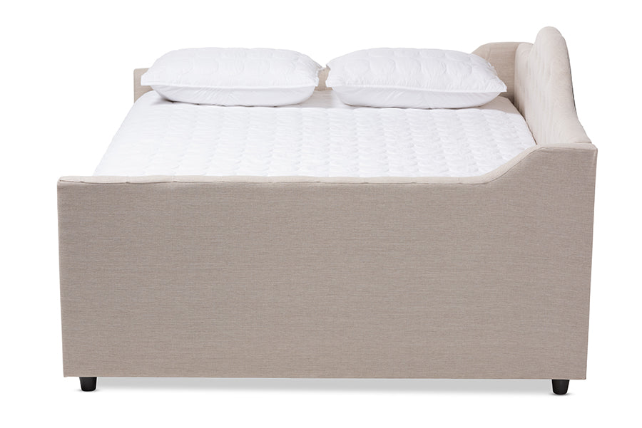 baxton studio eliza modern and contemporary light beige fabric upholstered full size daybed | Modish Furniture Store-3