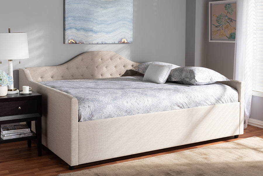 Baxton Studio Eliza Modern and Contemporary Light Beige Fabric Upholstered Full Size Daybed | Modishstore | Daybeds