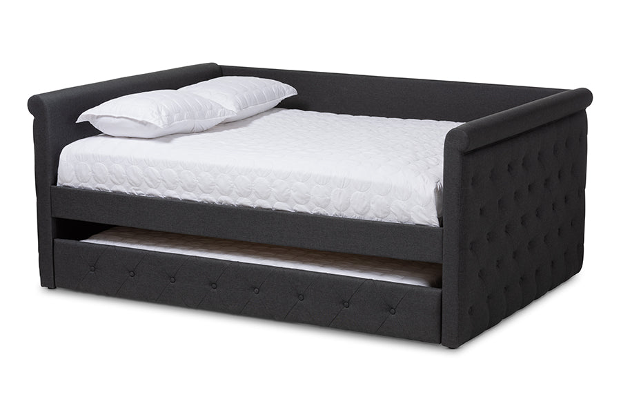 baxton studio alena modern and contemporary dark grey fabric upholstered full size daybed with trundle | Modish Furniture Store-2