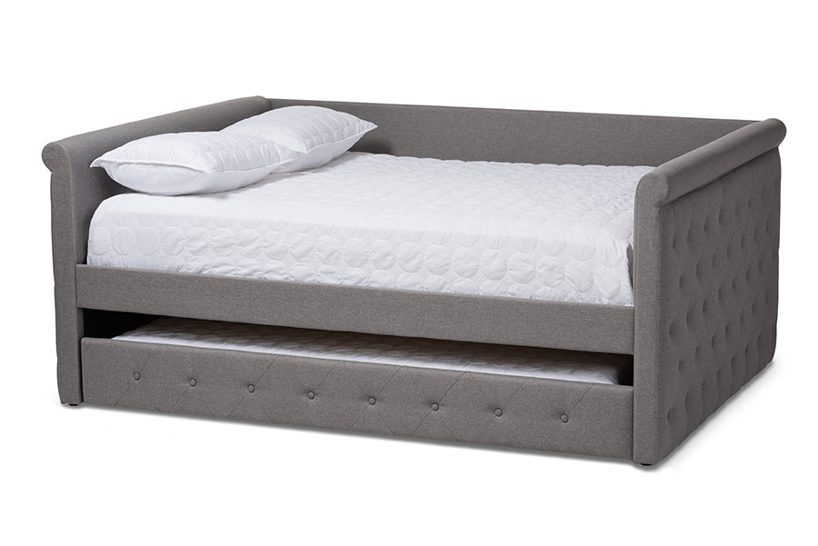 baxton studio alena modern and contemporary grey fabric upholstered queen size daybed with trundle | Modish Furniture Store-2